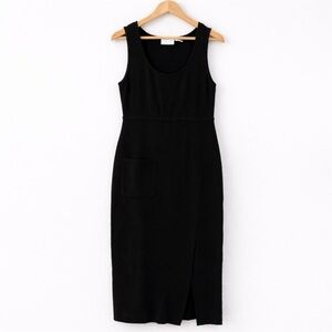 Preview Collection 100% Merino Wool Classic Black Midi Sheath Dress Size M